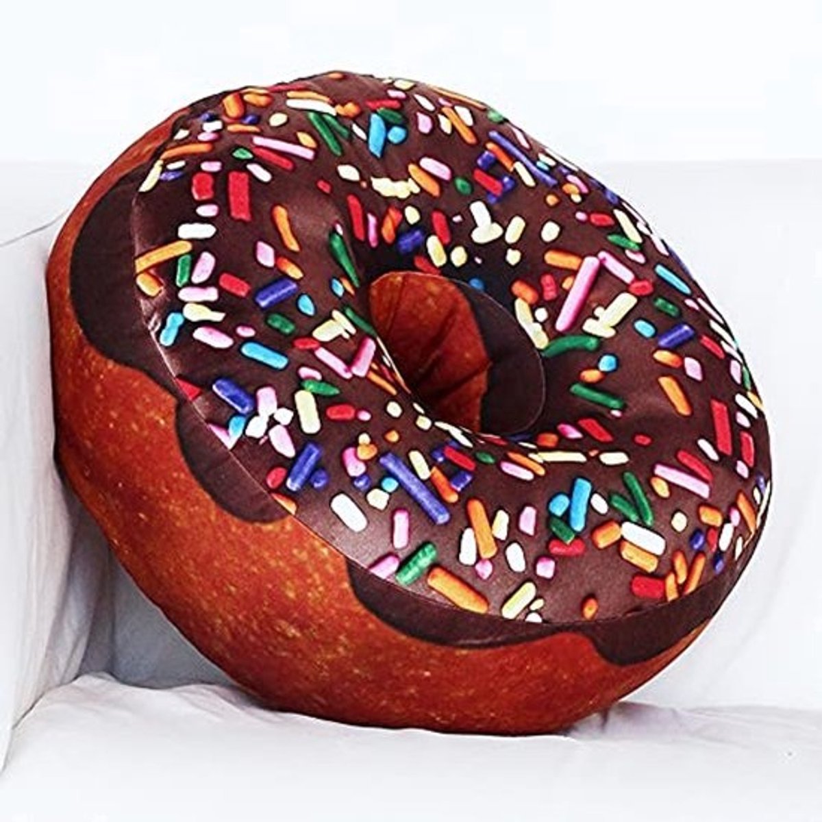 Zitkussen Donut XXL | Decoratief Donut Kussen Met Draagtas | Chocoloade Glazuur