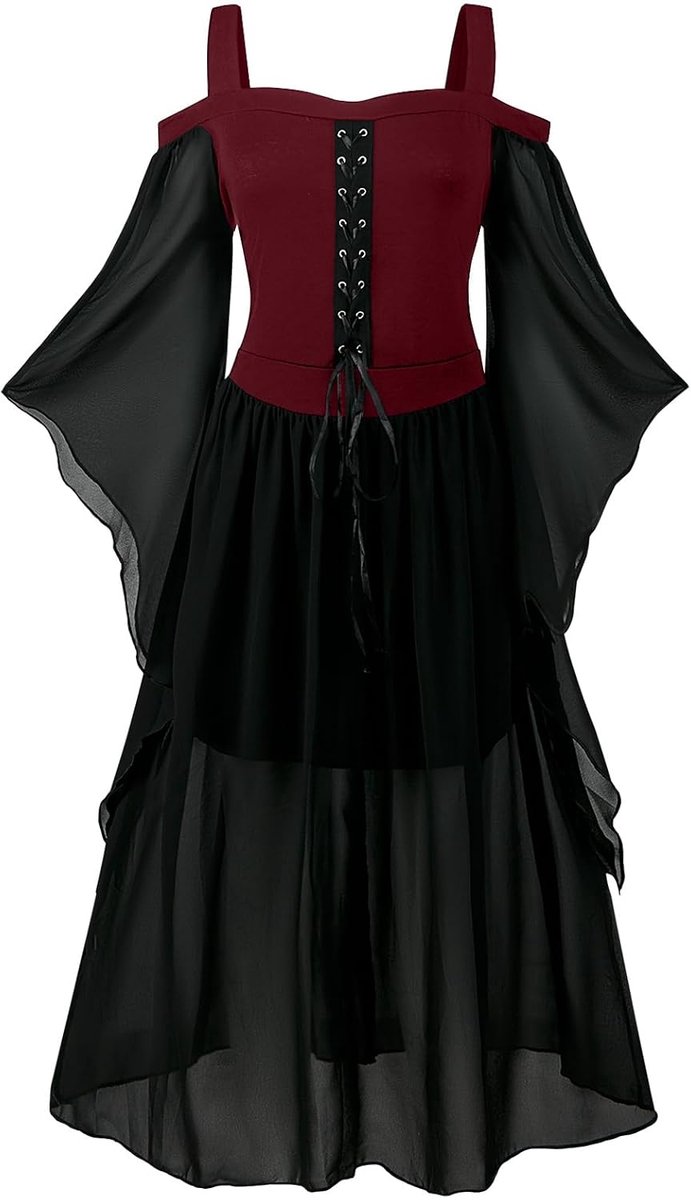 Jurk voor dames, met trompetmouwen, traditionele Ierse jurk voor dames, renaissance, cosplay, kostuum, carnaval, party, Halloween kostuum