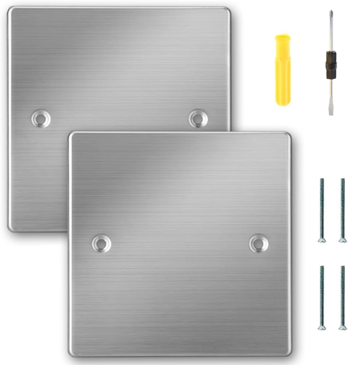 2Pcs Blanking Plaat Zilver Socket Cover Socket Rvs Blanking Plaat 1 Gang Vierkante Vorm Cover voor Elektrische Plug Covers Blootgestelde outlets