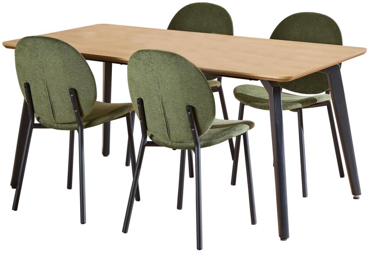 Giga Living Eetkamerset Harvey Eiken Caso Groen 160cm - Giga Living Naturel