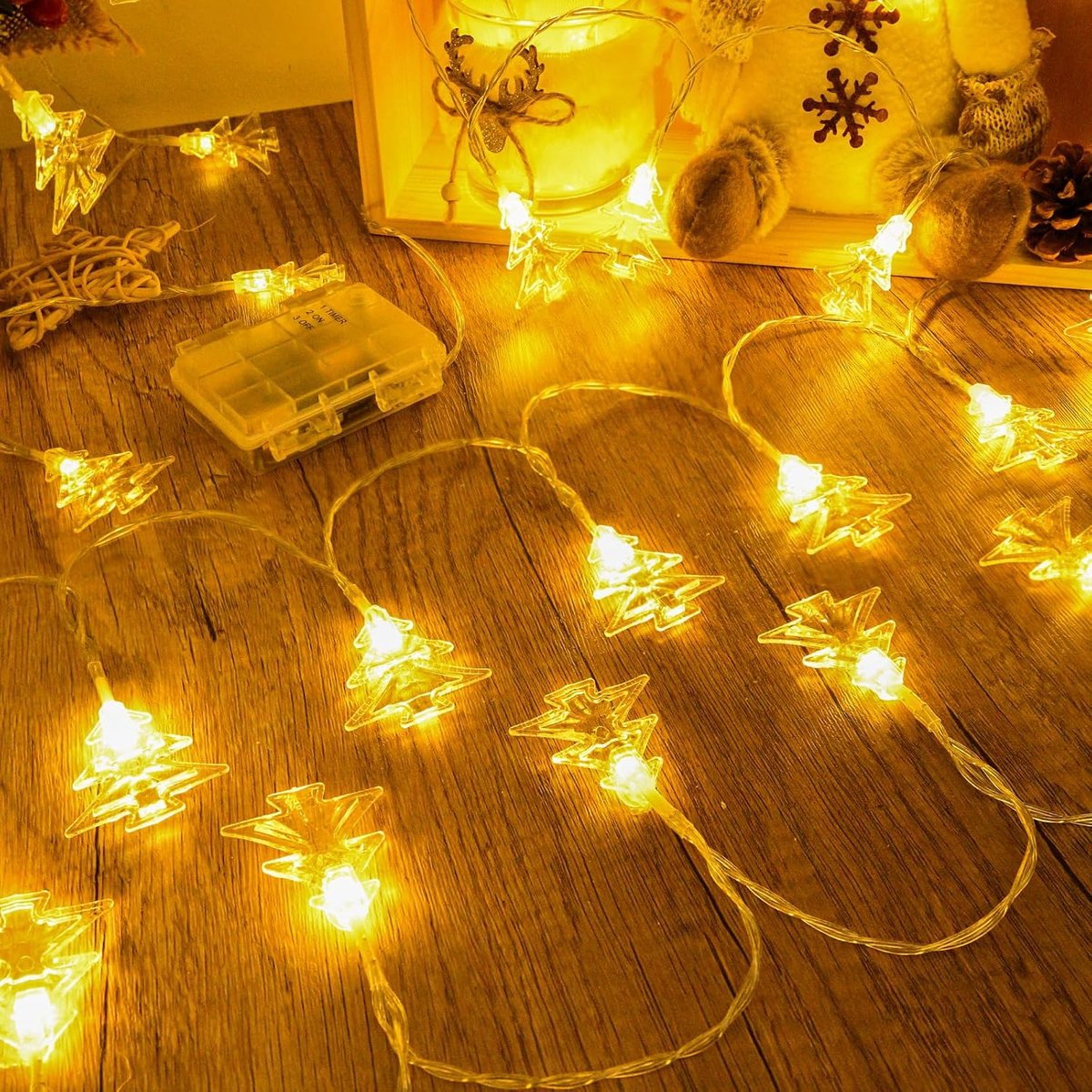 Lichtsnoer kerstboom batterij, 6 m, 40 leds, warmwit, outdoor, kerstverlichting met timer, IP65 waterdicht, lichtketting, batterij, buiten, voor slaapkamer, balkon, bruiloft, kerstdecoratie