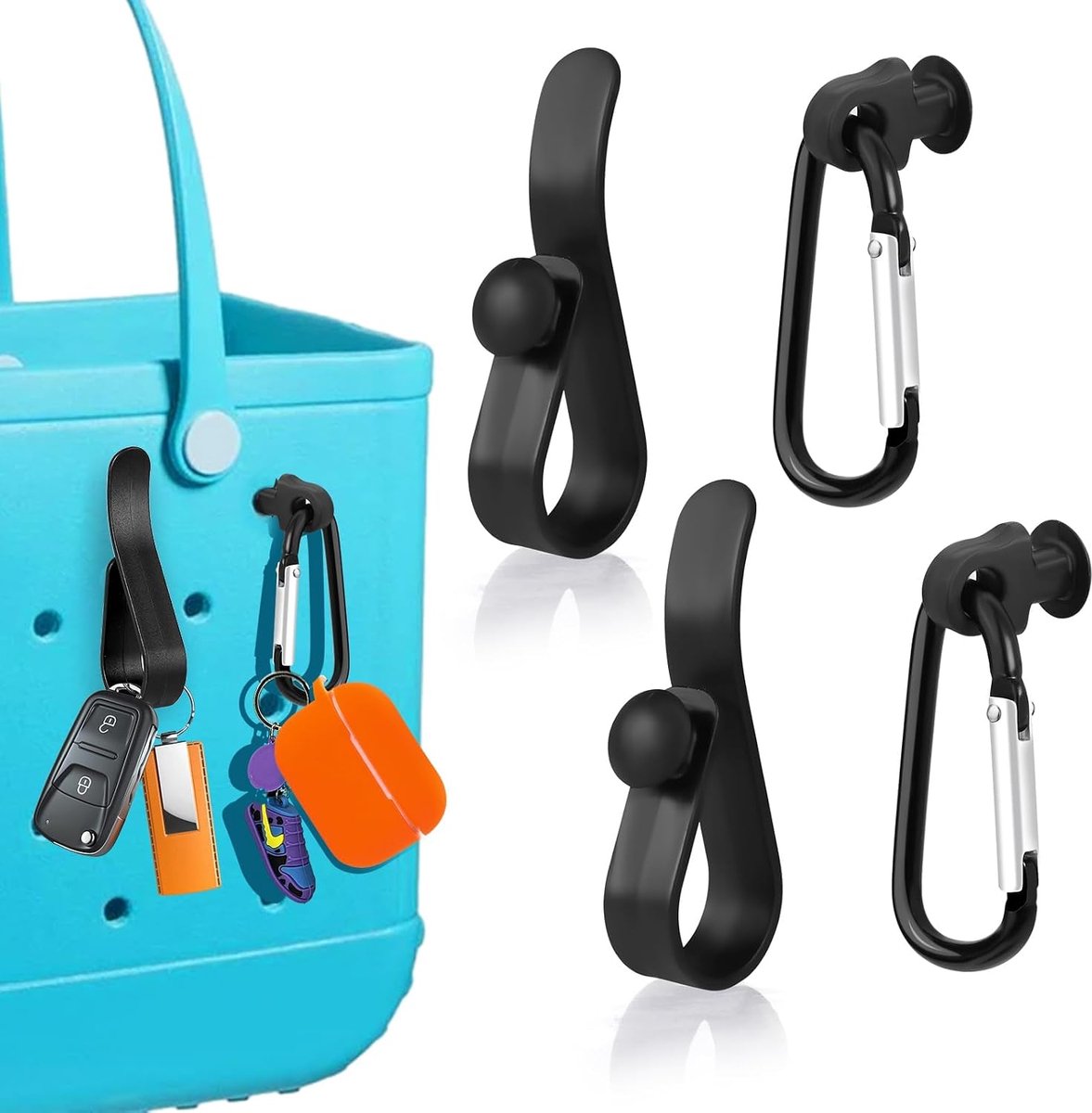 4-delige haakset, accessoires, compatibel met Bogg Bag, karabijnhaak, sleutelhanger, compatibel met kleine en grote strandtassen