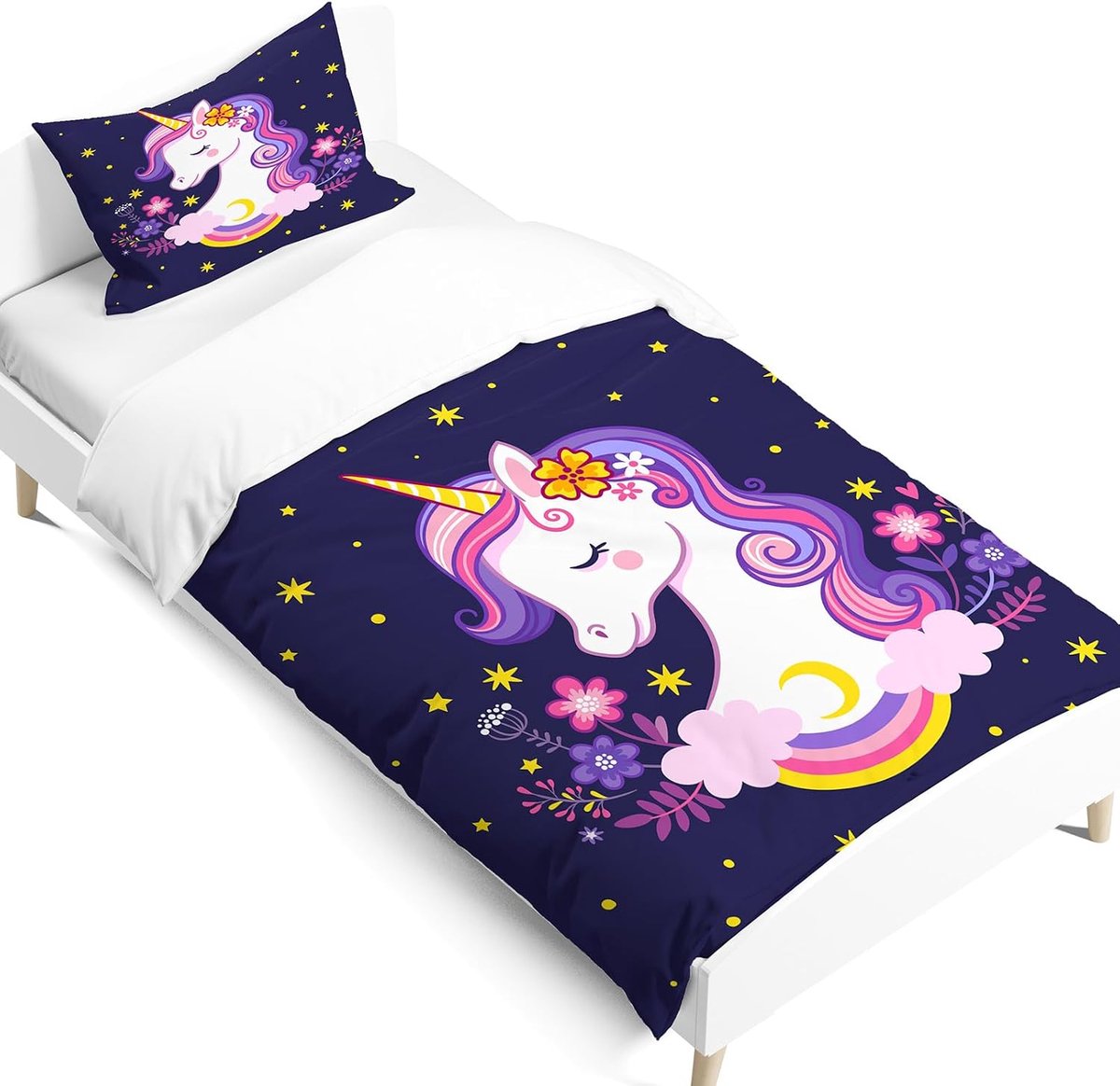 Beddengoedset voor kinderen, microvezel, beddengoed, cartoon, 3D-bedrukt dekbedovertrek, 3-delig met ritssluiting, zacht meisjesbeddengoed (H, 120 x 150 cm)