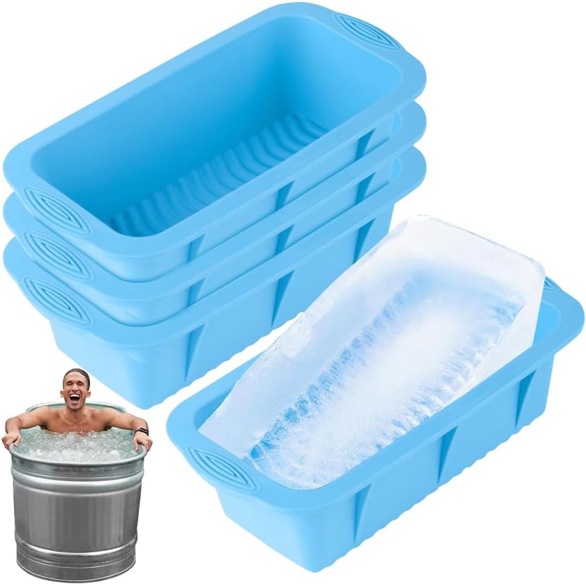 Grote ijsblokjesvorm, 4 stuks, grote ijsblokjesvormen voor ijsbad, 4,5 kg siliconen ijsblokjesvorm, herbruikbare ijsblokjesvorm, XXL voor vriezer, ijsbaden, koudbad of koeler, blauw