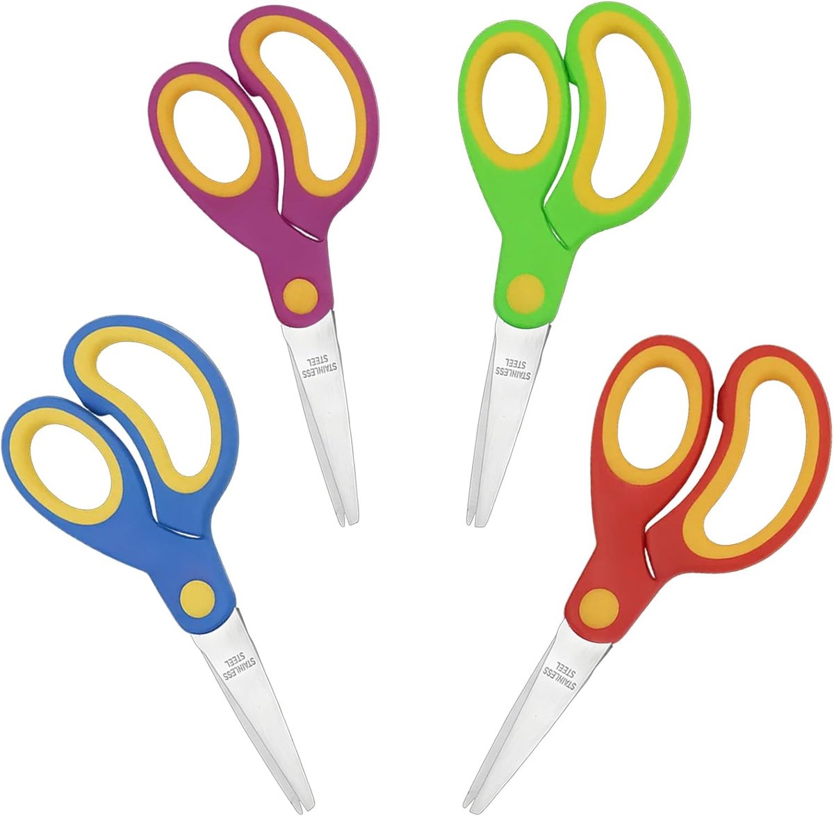 3 stuks kinderschaar, kinderschaar, schoolschaar rond, stompe punt, veiligheid kinderhandwerkschaar, geschikt voor handgemaakte en gesneden voorwerpen, rood, blauw, groen, paars