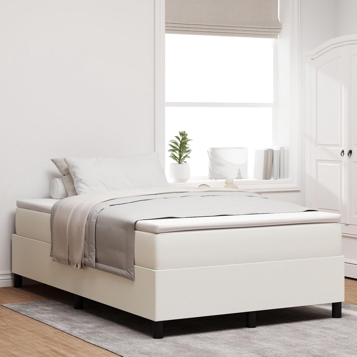 Bedden: Frames, Matrassen, Hoofdborden, Voetborden & Onderdelen, Boxspring Bed Cream Kleine Dubbele Corduroy Stof