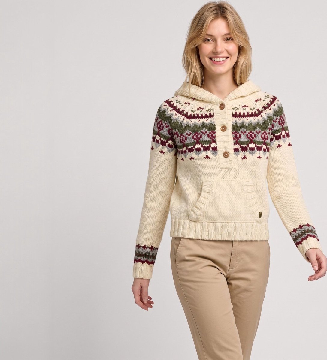 Superdry - Fairisle 1/2 Button Hoodie relaxed pasvorm - Dames - Sweaters