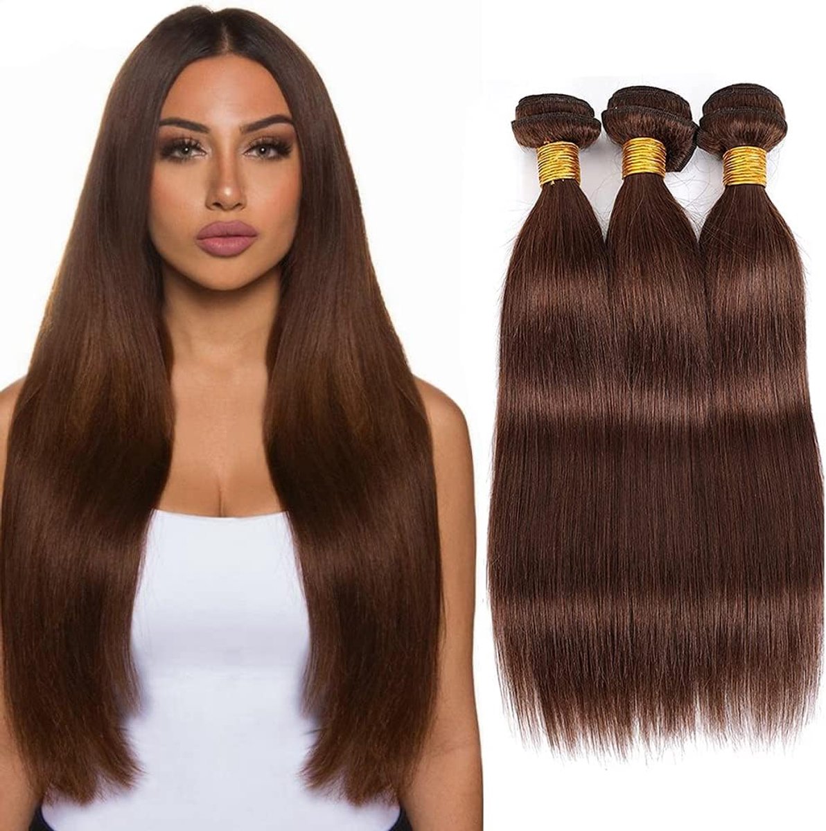 Bundles Human Hair ExtensionsUitbreiding Cheveux Naturel Perruque Vrouw Unprocessed Brazilian Virgin Hair Weave #4 Chocolate Brown 3 Bundles Total 300g 22 24 26 Inch