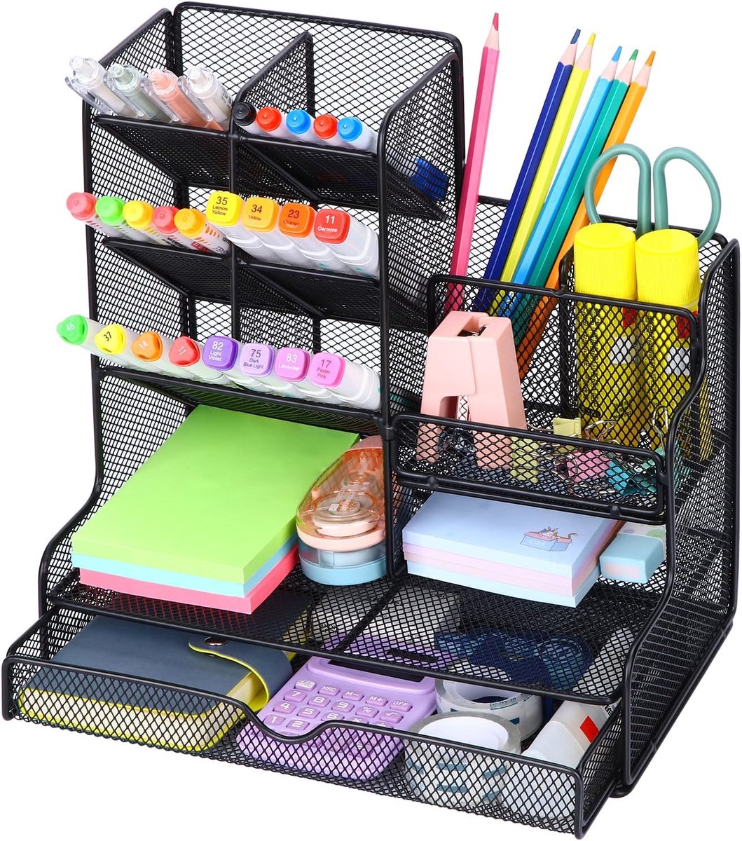 Bureau-Organizer met Lade, Stationaire Organizer met 12 Compartimenten, Desk Tidy Opbergrek voor Kantoor, Thuis, School, Kantoorbenodigdheden, Accessoires