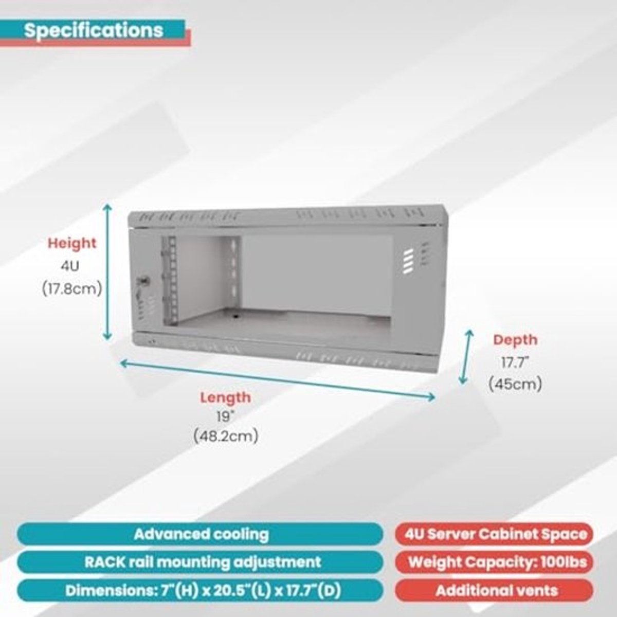 Wandmontage Serverkast - Netwerkrack voor 19" IT- en A/V-apparatuur - 450 mm diepte