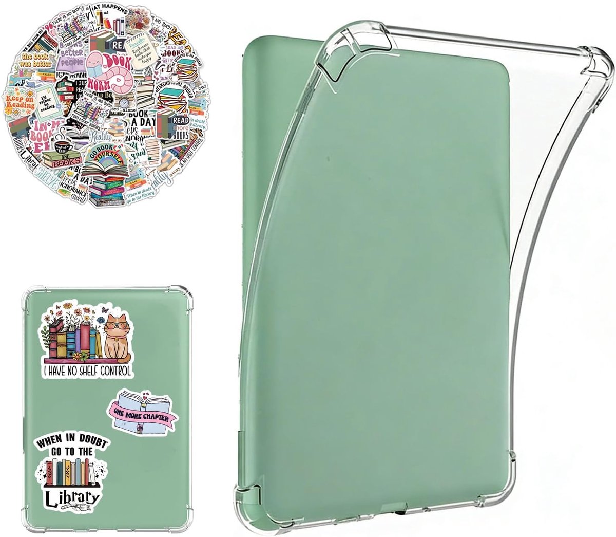 Beschermhoes voor Kindle 2024/2022 + 50 stickers, 6 inch, transparant, beschermhoes voor e-reader 11e generatie, schokbestendig, zachte siliconen, ultradun, krasbestendig, hoes