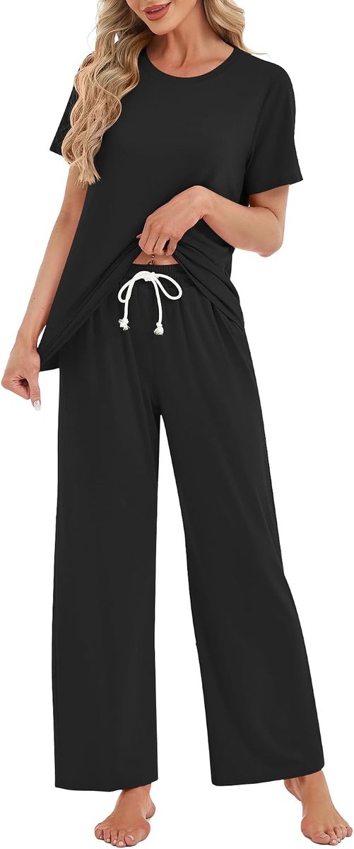Pyjama voor Vrouwen Leuke Pjs Set Zachte Co ord Sets Loungewear Korte Mouw Pjs Dames Pyjama Nachtkleding Pyjama Bottoms Broek met Zakken Trekkoord Nachtkleding