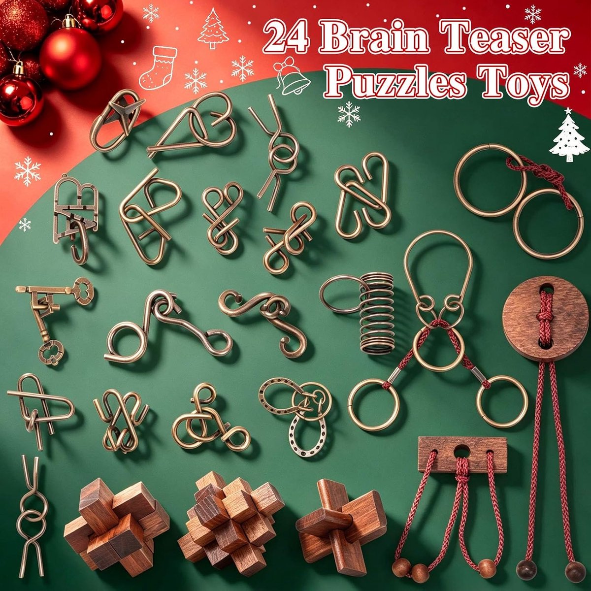 Adventskalender 2026 puzzelspellen voor volwassenen - jongens en meisjes - 24 verschillende 3D-puzzels, houten en metalen puzzels, 24 dagen aftelkalender, 3D-puzzel, cadeau voor het hele gezin voor — cadeau in Spellen & Speelgoed - foto 6