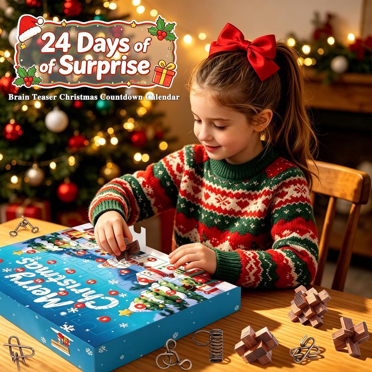 Adventskalender 2026 puzzelspellen voor volwassenen - jongens en meisjes - 24 verschillende 3D-puzzels, houten en metalen puzzels, 24 dagen aftelkalender, 3D-puzzel, cadeau voor het hele gezin voor — cadeau in Spellen & Speelgoed - foto 5