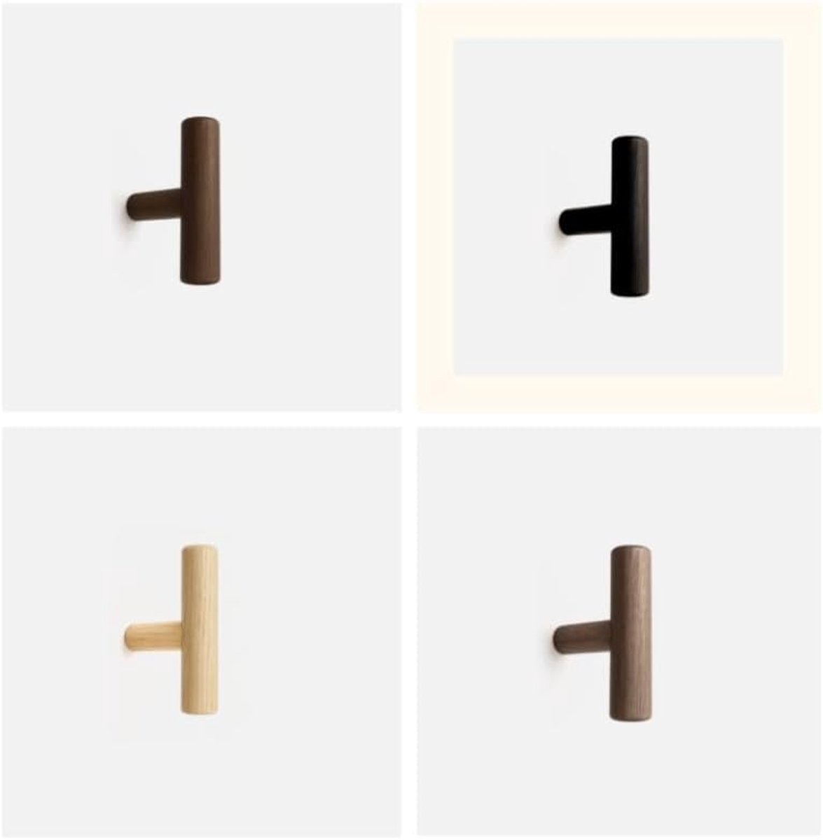 Jashaken Wandhaken van Hout, Kapstok Haken, 3 Stuks, Zwart