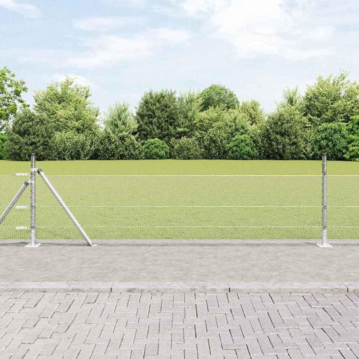 Zeshoekige omheining 0,5 x 100 m, hekpalen met basisplaten, 13 stuks, Ø 32 mm, 70 cm, verzinkt staal, hekstangen, metalen palen voor draadhekken, tuinhek, wilgenhek, buitenbereik