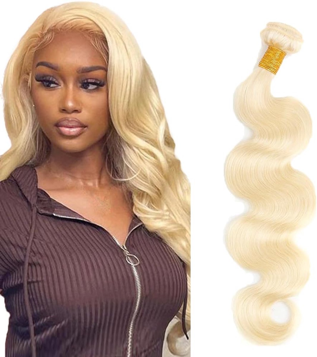 #613 Blonde Color Echt haar pruik Bundles Human Hair Extensions Double Weft Weave Unprocessed Virgin Body Wave Bundles Minimal Shedding Soft and Silky For Women 16 Inch