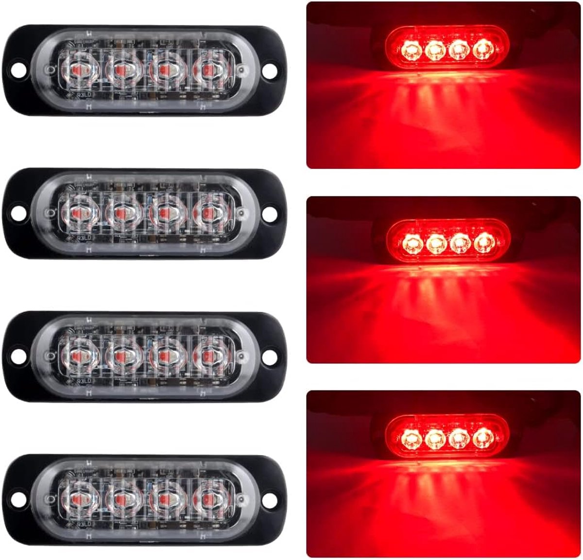 4 stks Ultra Dunne 4LED Emergency Waarschuwingslichten Rood Gevaar Knipperende Strobe Light Bar Side Waarschuwingslampje Baken Licht Universeel voor 12-24V Auto Voertuig Truck Trailer Caravan Camper