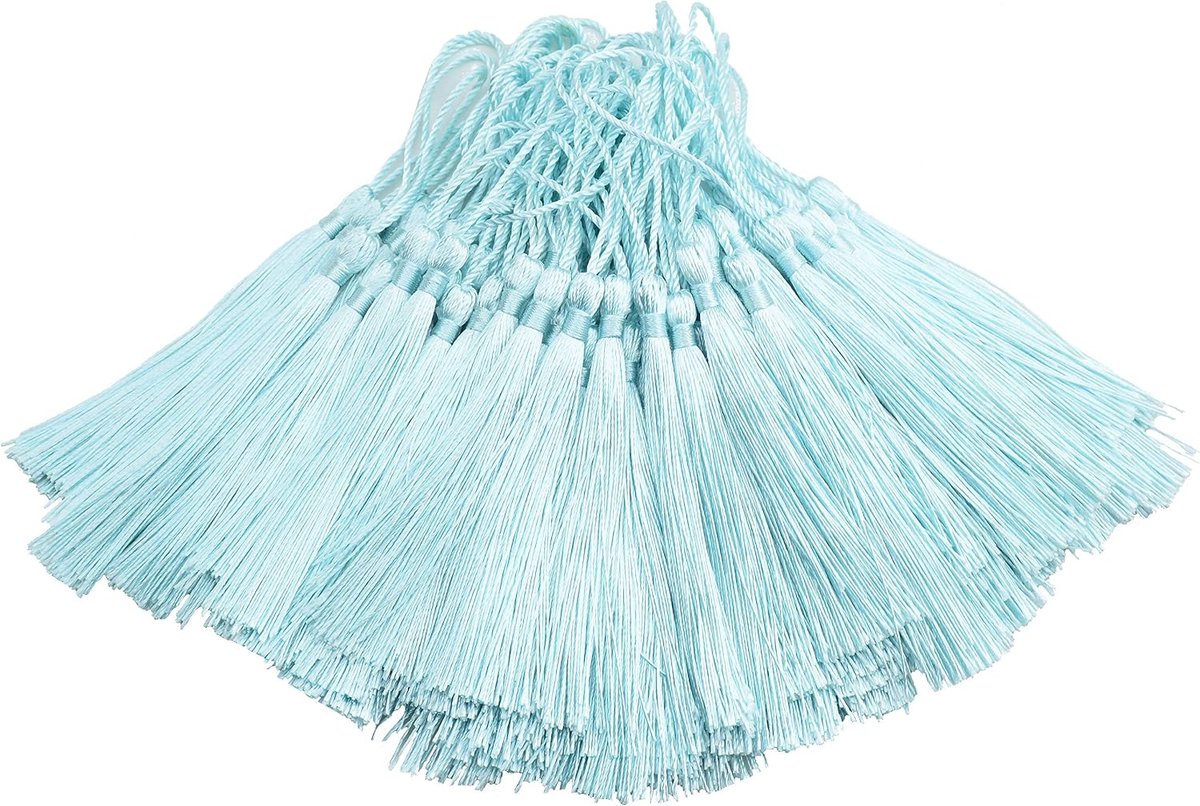 100 stuks 13 cm / 5 inch zijden floss bladwijzer kwastjes met 5 inch koordgesp en kleine Chinese strik voor het maken van sieraden, souvenirs, bladwijzers, knutselaccessoires