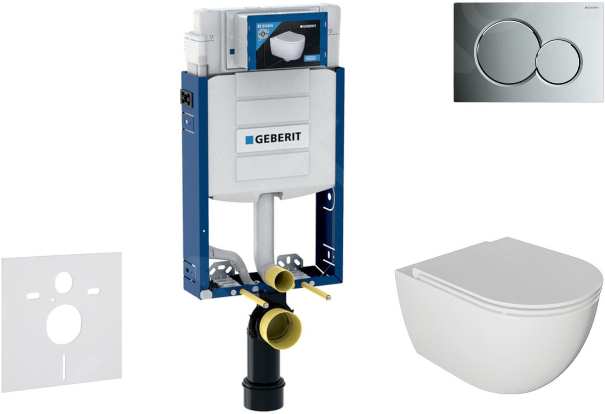 Voorwand montageset, Oudee toilet en softclose zitting, Sigma01 bedieningsplaat, glanzend chroom