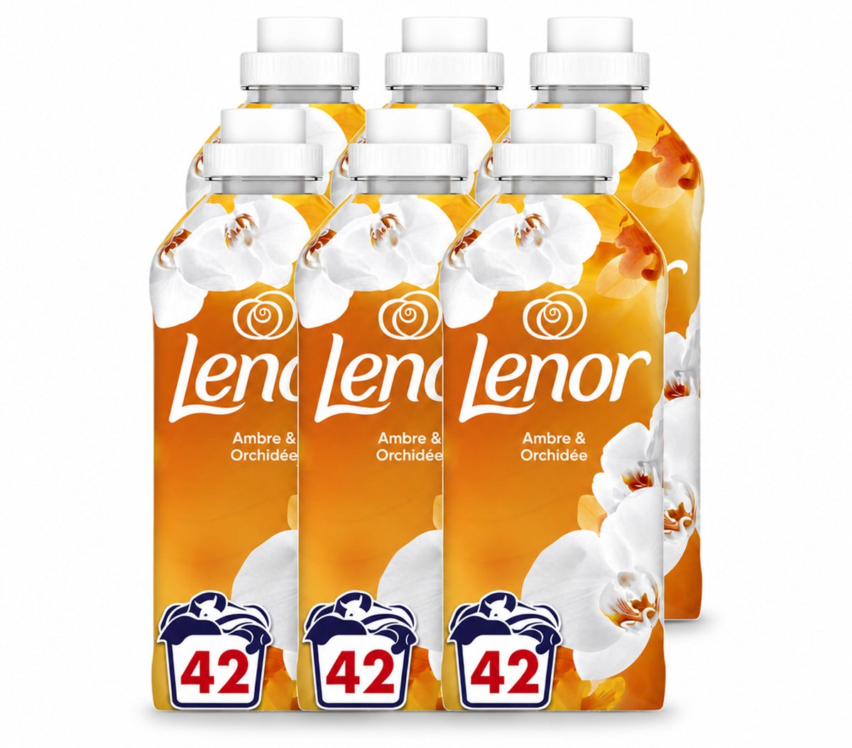 6 x Lenor - Wasverzachter - Amber & Orchidee - Fris & Zacht - 42 Wasbeurten - Voordeelverpakking - 6 stuks