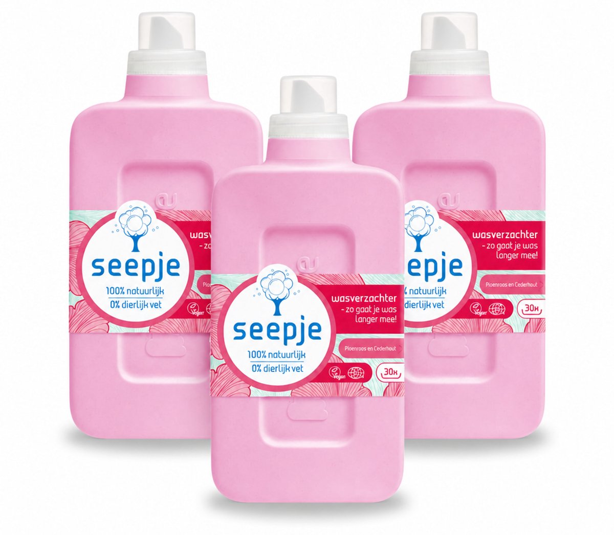 3 x Seepje - Wasverzachter - Geurige Verzorging - Pioenroos en Cederhout - 30 Wasbeurten - 750 ml - Voordeelverpakking - 3 stuks