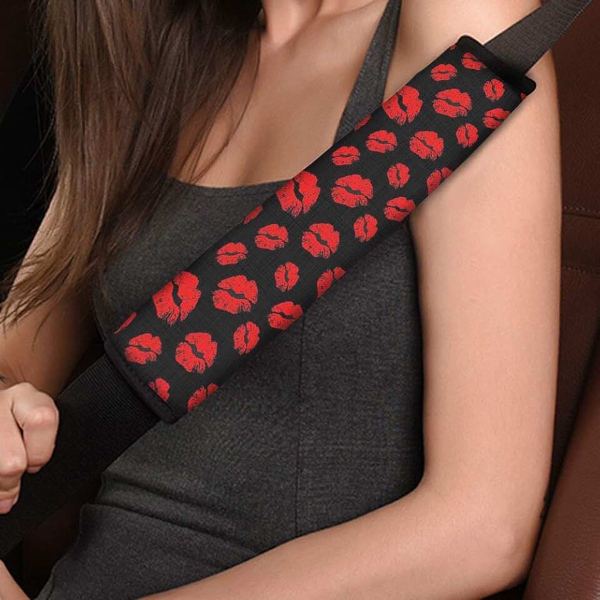 2 Pack Rode Kus Lippen Print Auto Seat Riem Schouderpads Zachte Comfort Auto Veiligheidsgordel Protector voor Vrouwen Dames