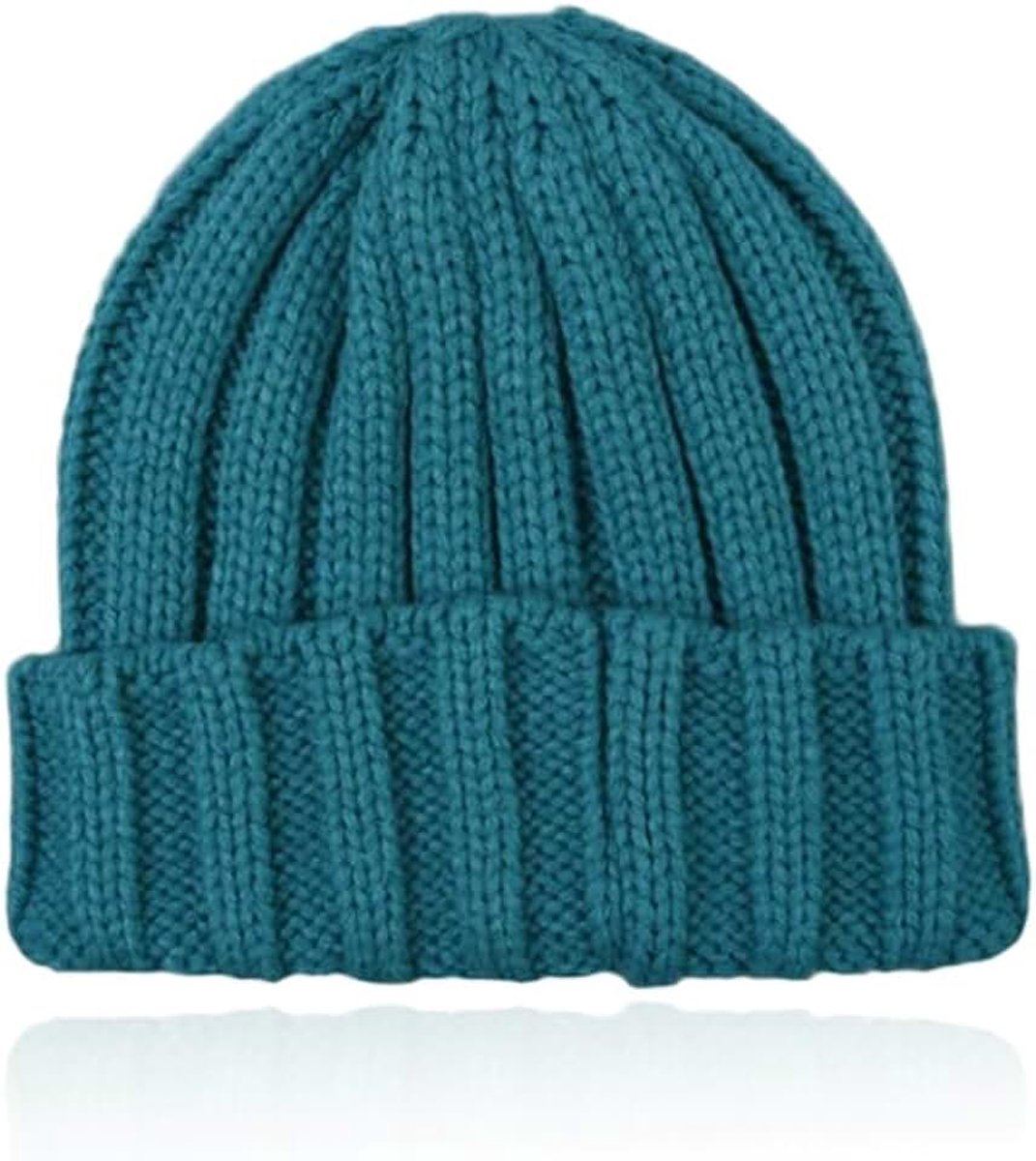 Dames Beanie met Omslagrand - Petrol