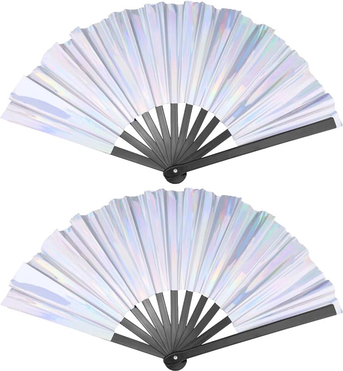 Huakaile 2 stuks 13,5 inch Sliver Boots on the Ground Hand Fan grote opvouwbare knallende ventilator voor lijndansen, handheld rave-decoraties voor mannen vrouwen festival performance show (zilver)
