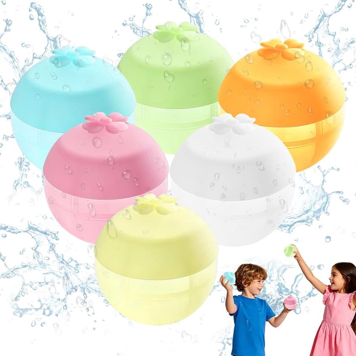 6 stuks herbruikbare waterballonnen, zelfsluitend, snelvulbaar, waterbommen, zachte siliconen waterspeelgoed voor kinderen en volwassenen, outdoor, zwembad, strand, tuin, zomer, party, spelletjes
