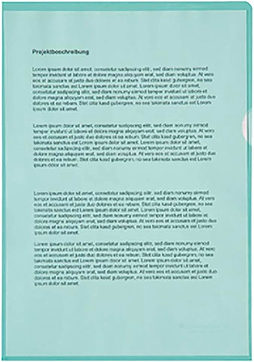 Zichthoes DIN A4, boven- en zijkant open, onuitwisbaar, 0,12 mm, polypropyleen, groen, generfd, 100 stuks/pak.