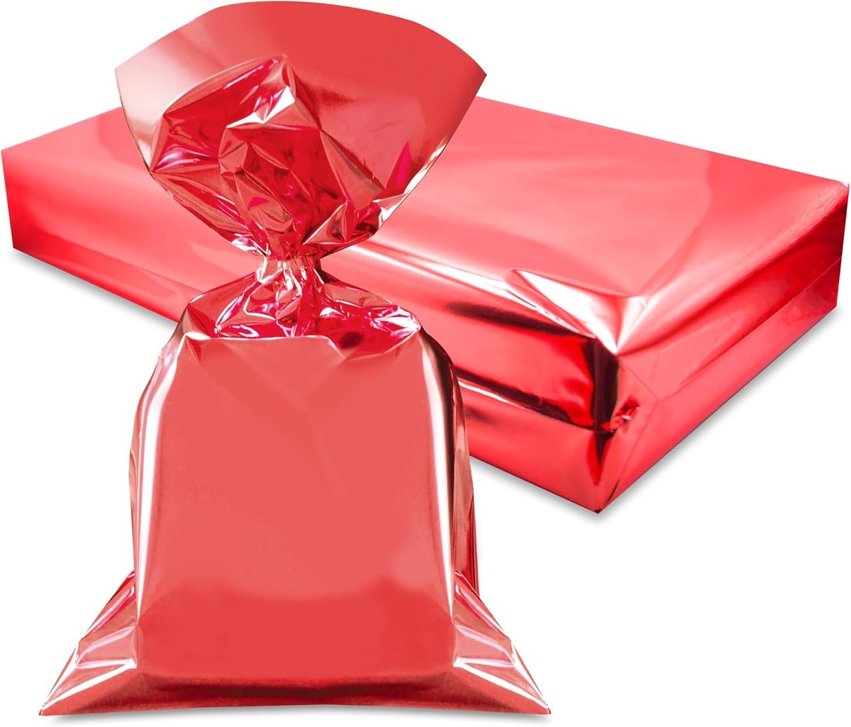 50 geschenkzakjes, rood metallic, 35 x 50 cm, PPL-kunststof zakjes, elegant, glanzend, voor het verpakken van feest, Nieuwjaar, verjaardag, Kerstmis, feest, (50 stuks)
