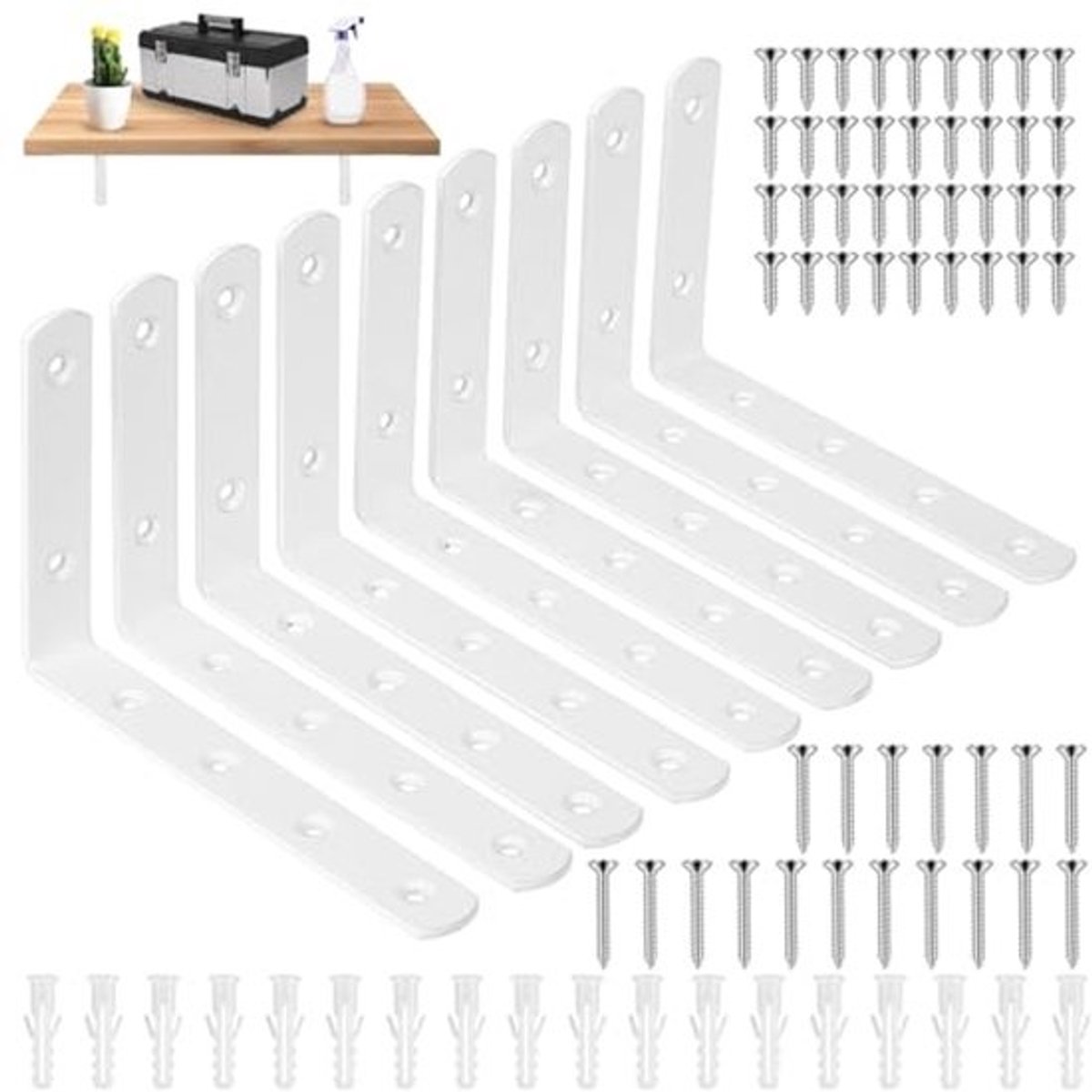 Witte L-beugels voor Wandmontage - Zware Planksteun Beugels, 9 Stuks 15x10cm