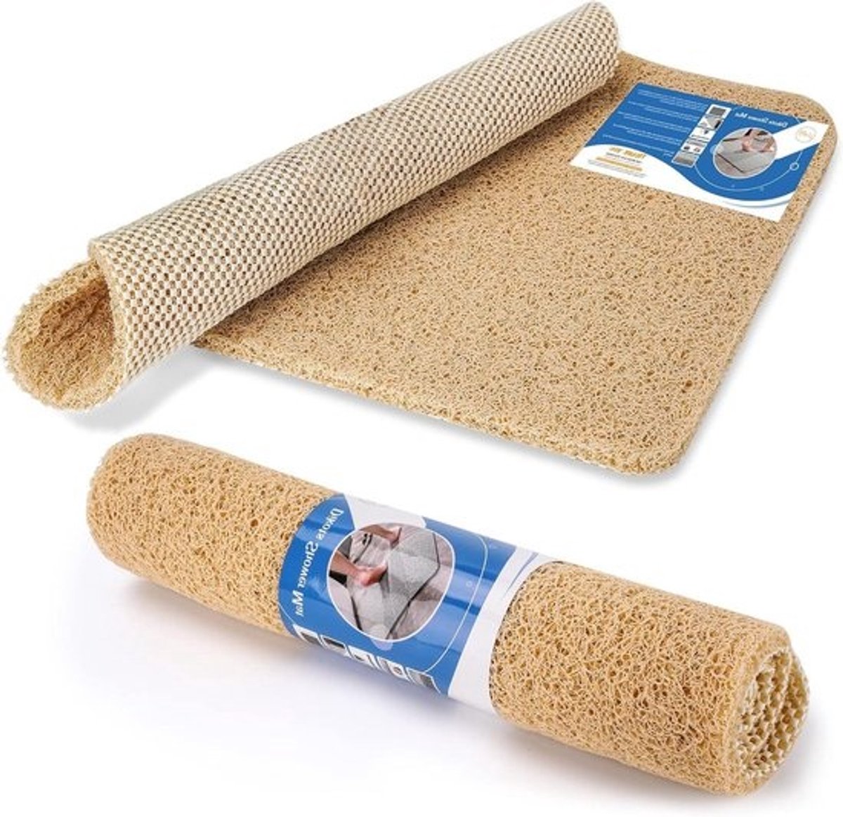 Zachte douchemat antislip 60 x 40 cm - Beige Loofah stijl - Wasbare en sneldrogende douchemat voor binnen en buiten