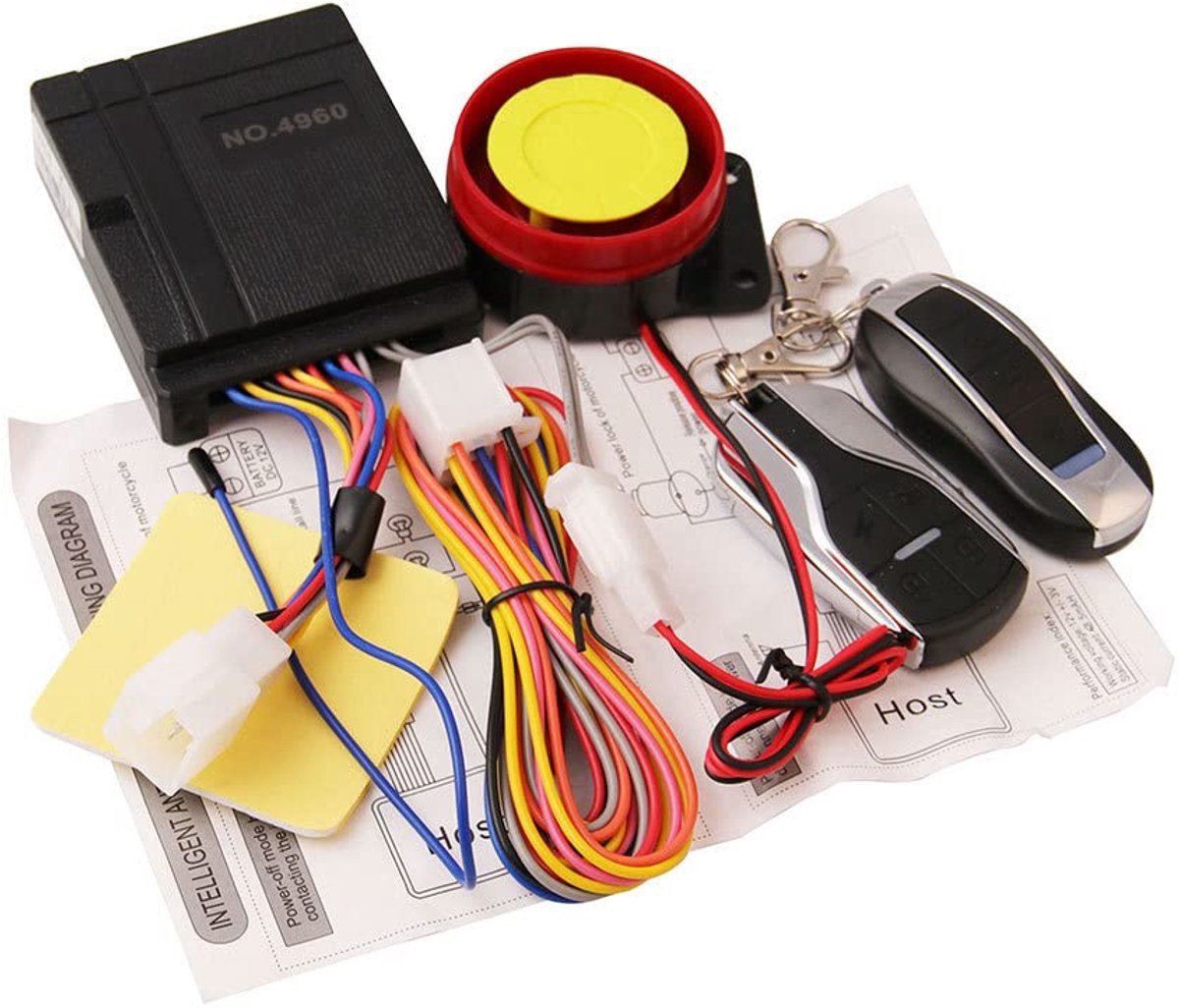 Alarmsysteem, Anti-diefstal Beveiligingsalarm, 12V Universeel, 125dB, Afstandsbediening Motor Start