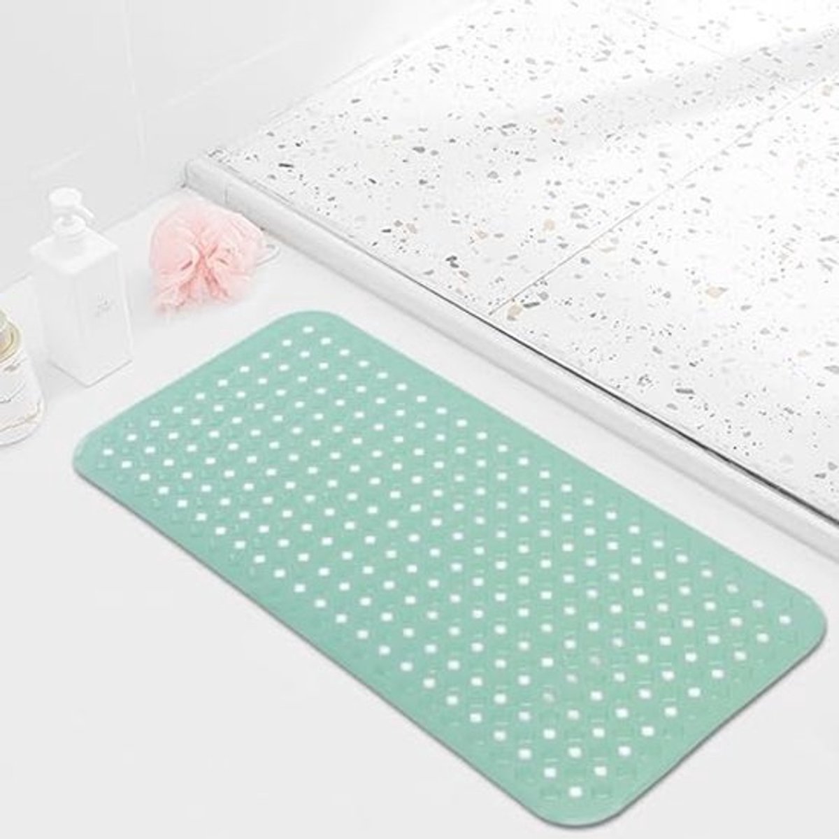 Antislip Badmat 40 x 88 cm - Douchemat met Afvoergaten en Zuignappen - Anti-Schimmel Vloermat voor Badkamer