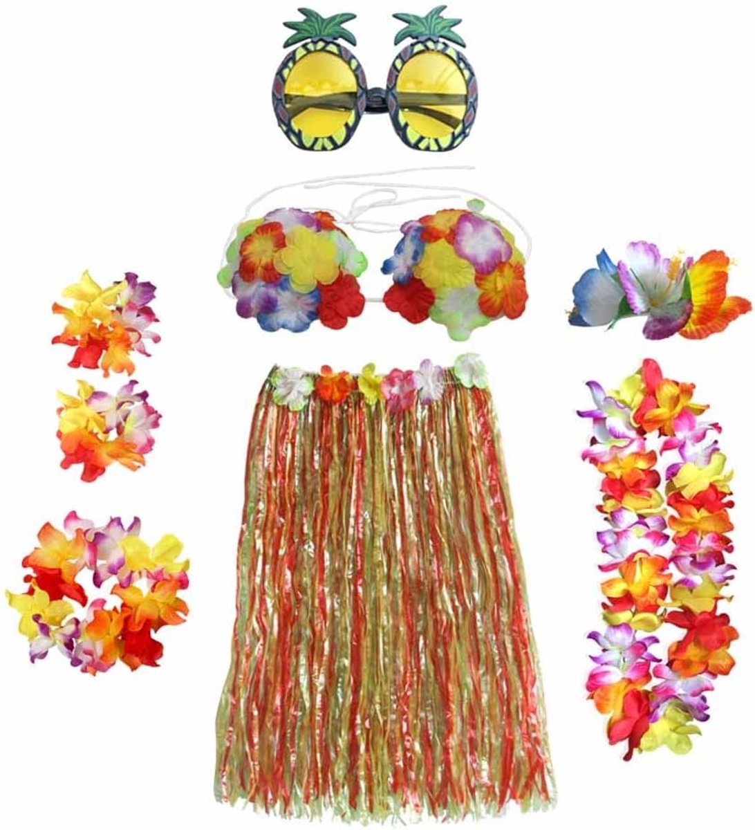 Slingers hoelarok kostuum accessoire kit hoelagras rok Lei bloem Lei Luau slinger ananas bril ketting kostuum verkleden voor kinderen meisjes vrouwen nieuwigheid Luau rokken feest