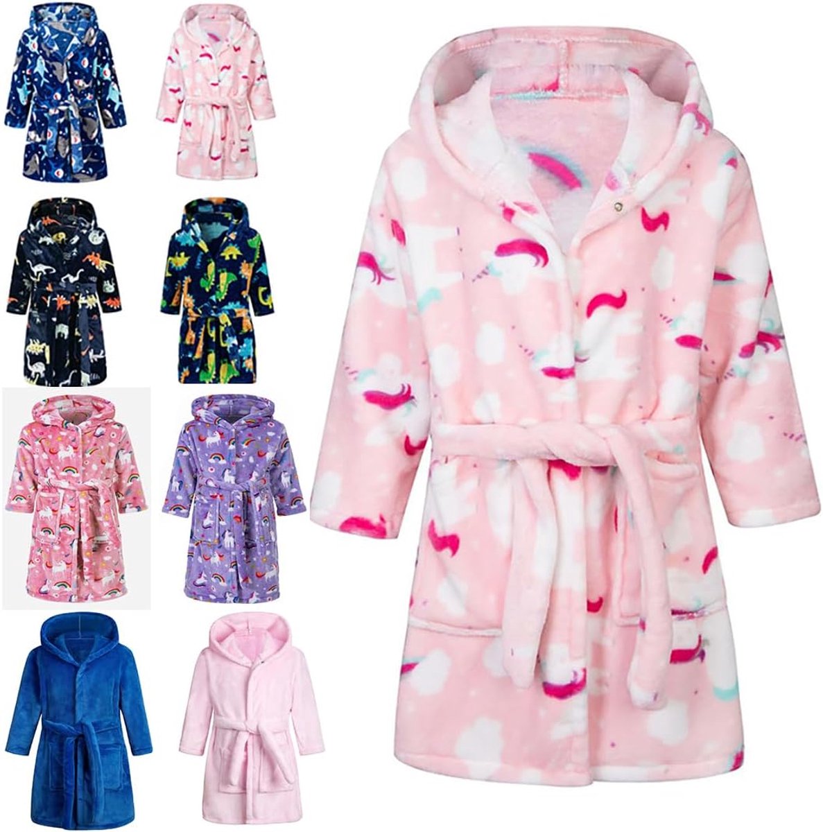 Kinderbadjas met capuchon, voor jongens meisjes, knuffelige, warme en zachte pyjama's, coral fleece, hoodie, 2-9 jaar