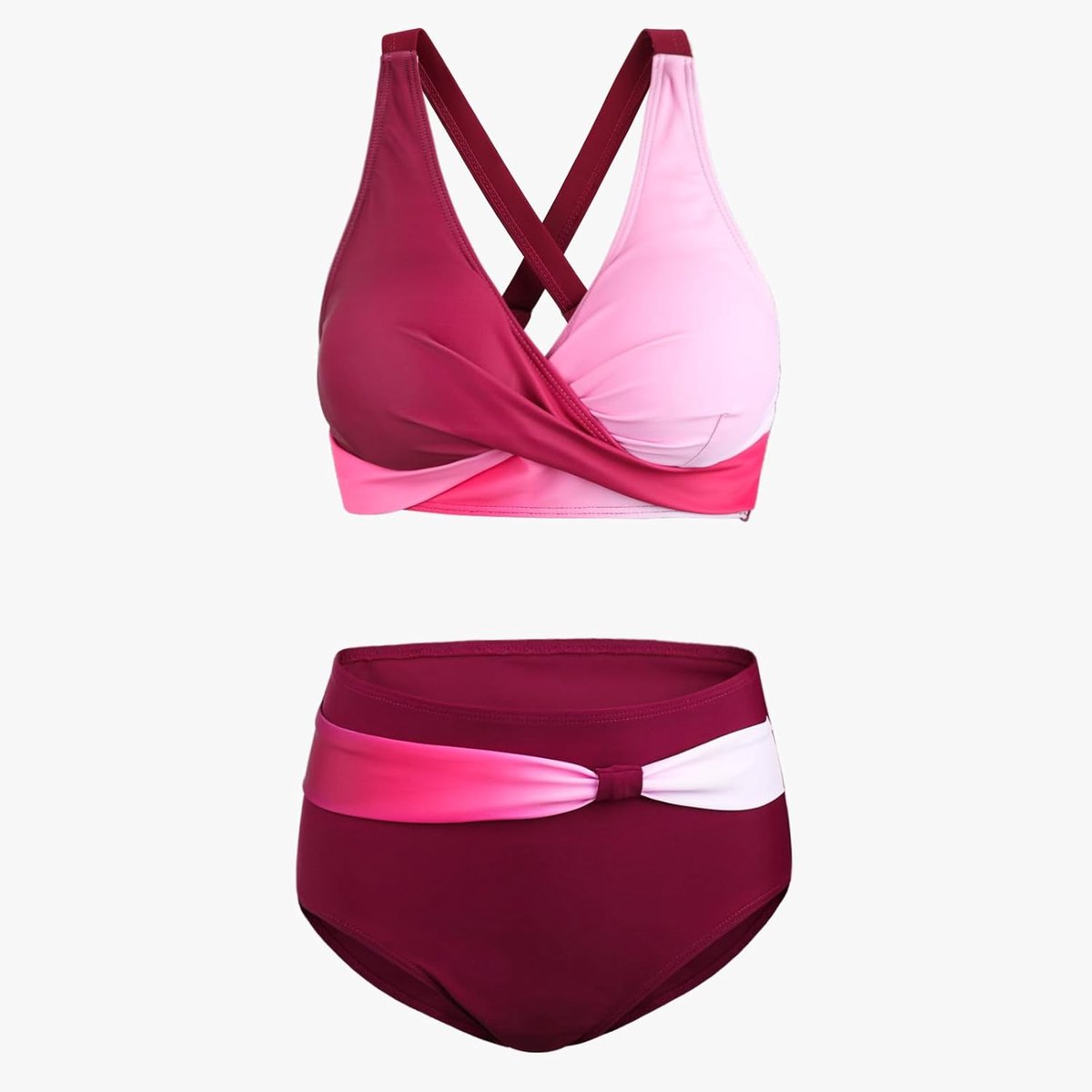 Tweedelige damesbadpakken, bikini met gekruiste top, hoog getailleerde bodem, badpakken voor buikversteviging, badmode met vintage motief