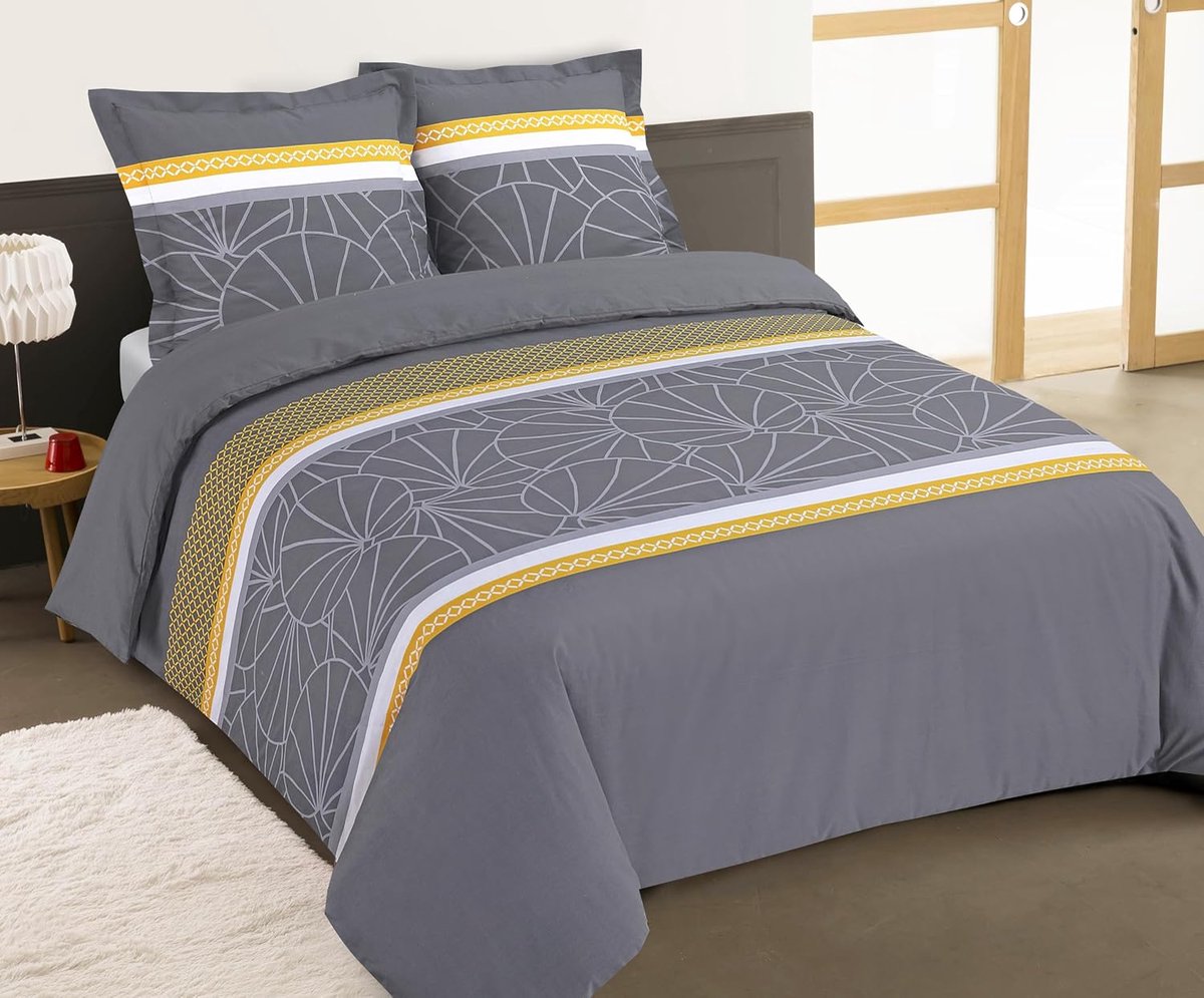 - Goldie Beddengoed - 100% Katoen - Grijs - Dekbedovertrekset 140 x 200 cm met 1 kussensloop voor eenpersoonsbed - Natuurlijke vezels - Oekotex
