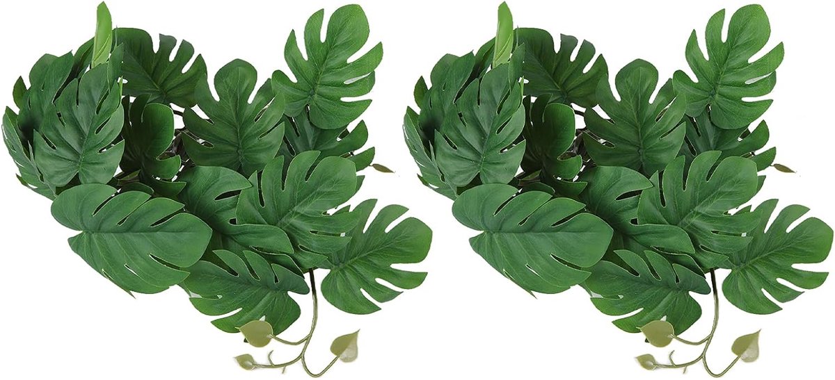 Kunstmatige Monstera Bladeren met Zuignap voor Aquarium Decoratie 2 Stuks