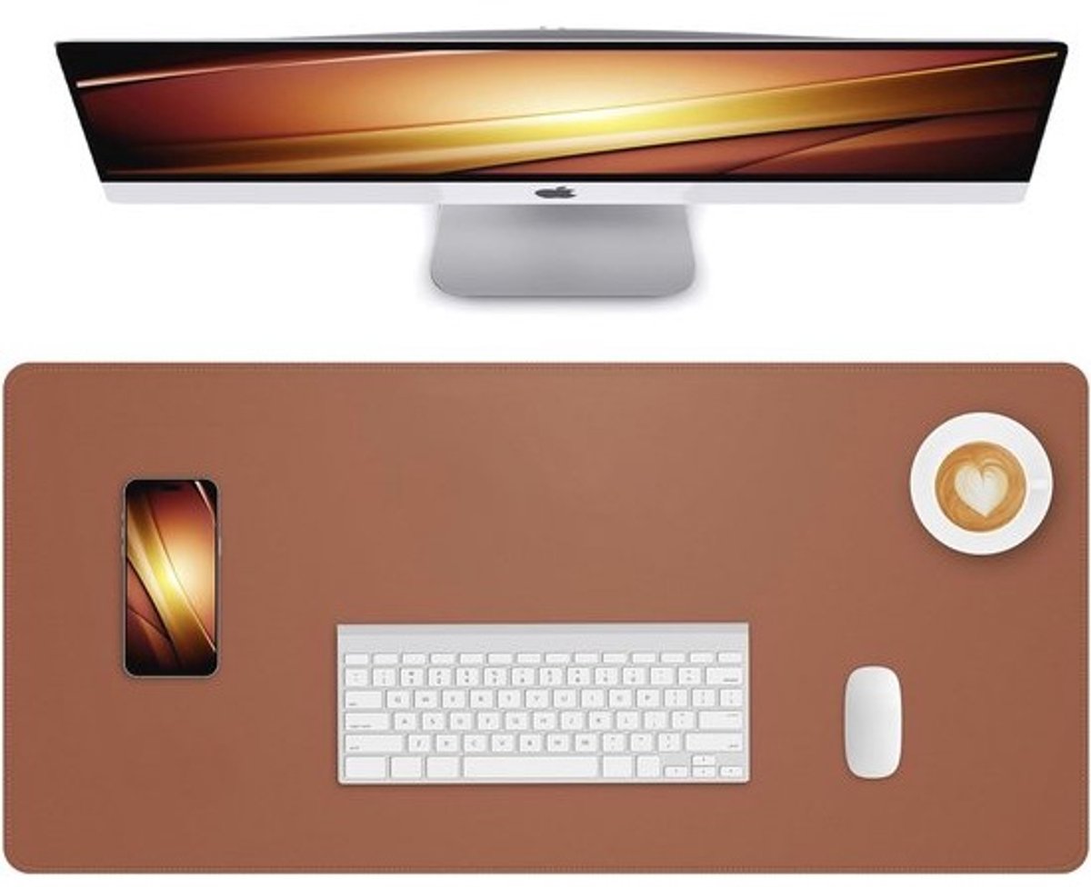 Antislip Muismat en Tafelbescherming - Waterdichte PU Leer Tafelmat voor Laptop Desk - Bruin, 120x43cm