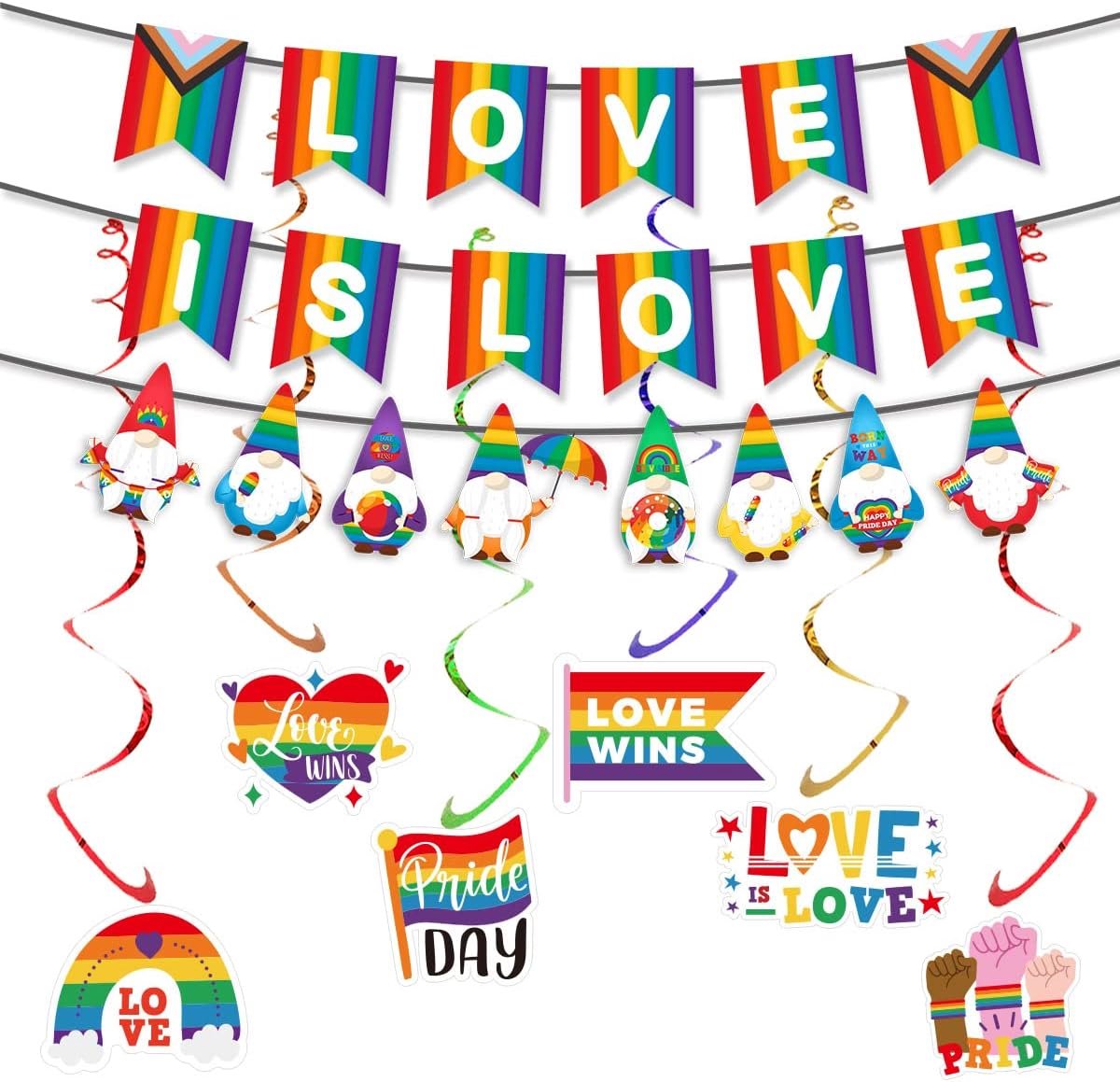 Party Decoraties, Pride Day Vlag Bunting Met Regenboog Opknoping Wervelingen, Homo Lesbische LGBT "LOVE IS LOVE" Vlag Banner Voor Pride Maand Feest Viering Outdoor Bar Straat Parade Carnaval Woondecoratie
