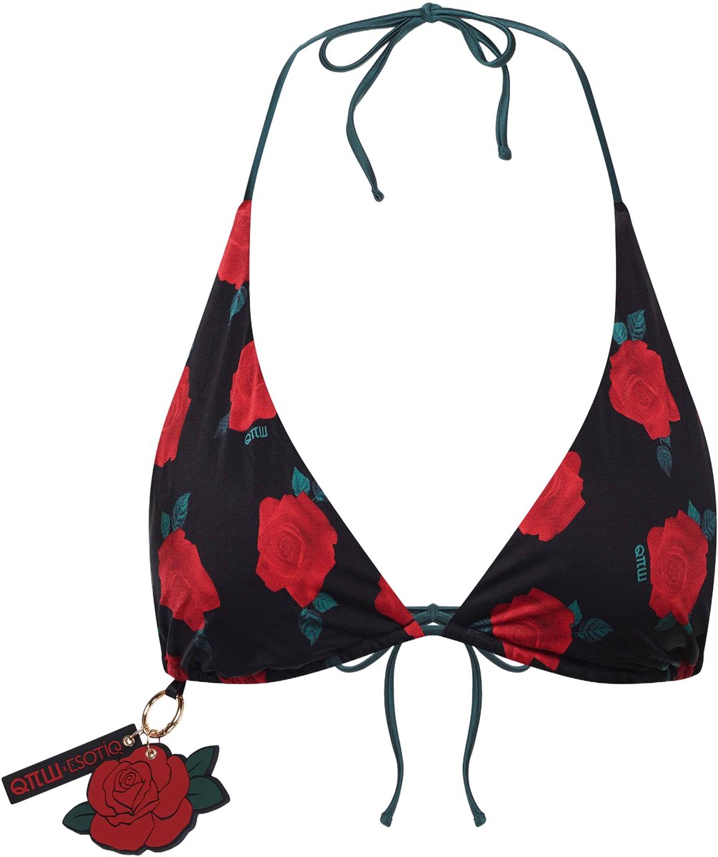 ESOTIQ Encanto - Bikinitop - Triangel - Bloemenprint - Zwart met rode accenten Zwart;Rood