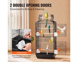 Grote papegaaienkooi met open bovenkant van 104 cm (41 inch)- hangende vogelkooi voor parkieten- vinken- kanaries- dwergpapegaaien- valkparkieten- grasparkieten en kleine Quakerparkieten. Reiskooi met schommel en zitstok.