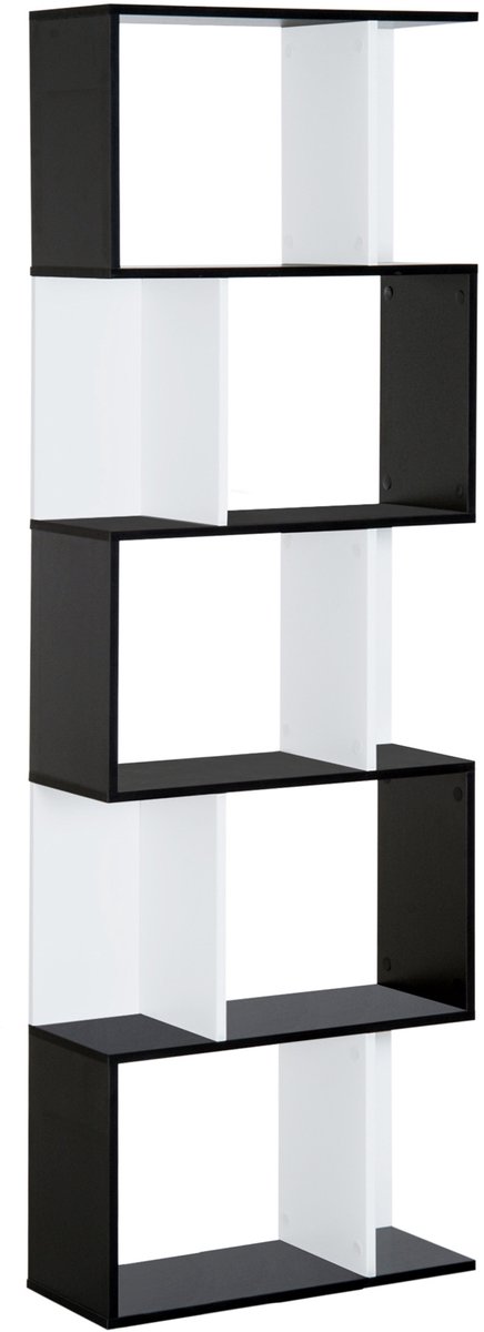TEKROA® Boekenkasten - houten boekenkast met 5tussenschot - 60x24x184,5 cm - zwart en wit