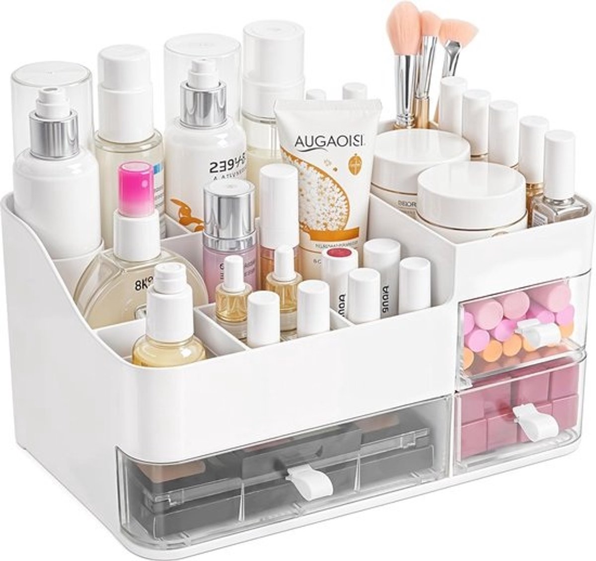 Witte Make-up Opslag Organizer - Cosmetica Display Kast - 3 Doorzichtige Lades - Kleur: Wit - Materiaal: Kunststof