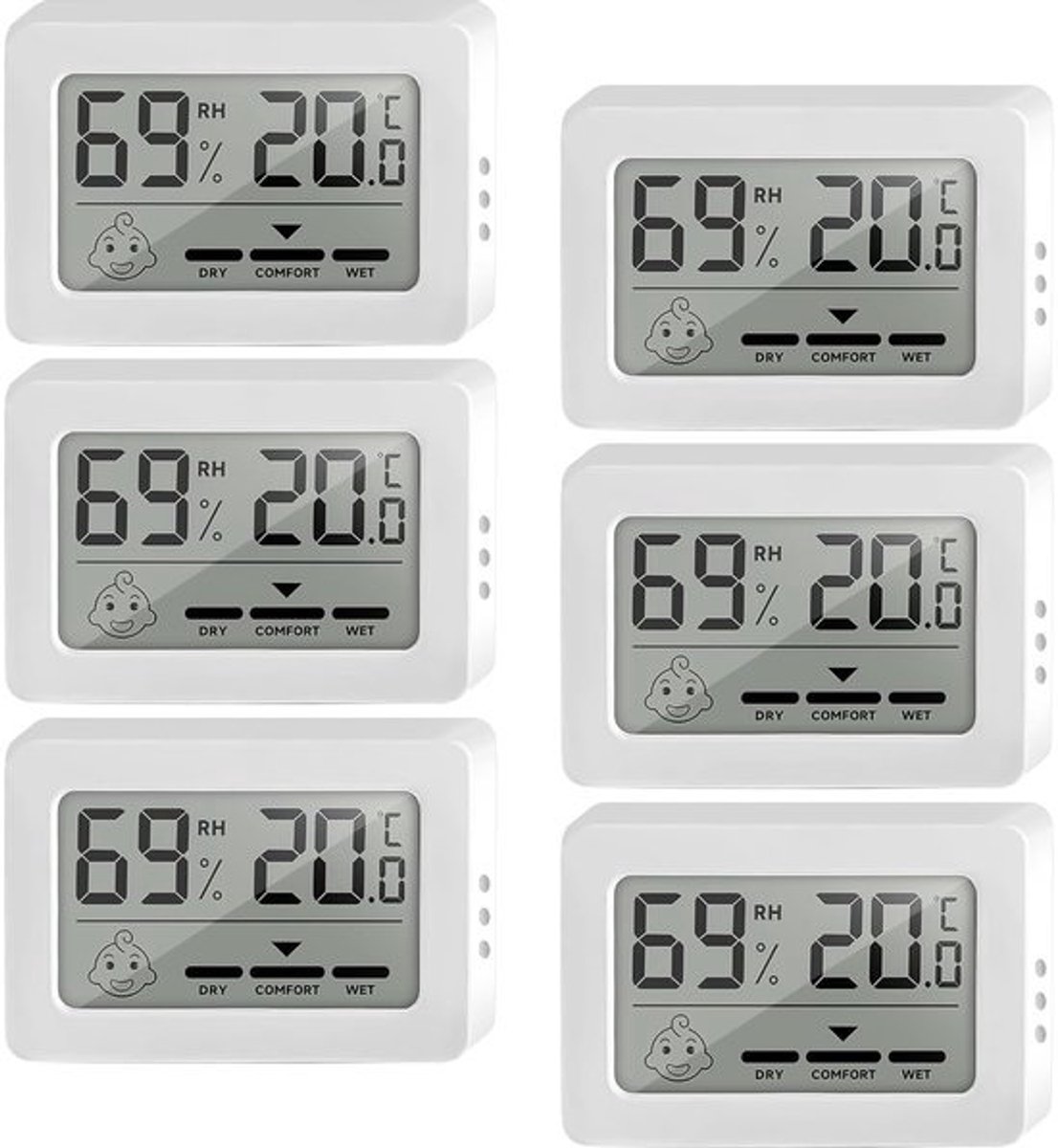 6 stuks digitale thermometer-hygrometer voor binnen - mini-thermometer-hygrometer - luchtvochtigheidsmeter kamerthermometer - smiley indicator - babykamer woonkamer .