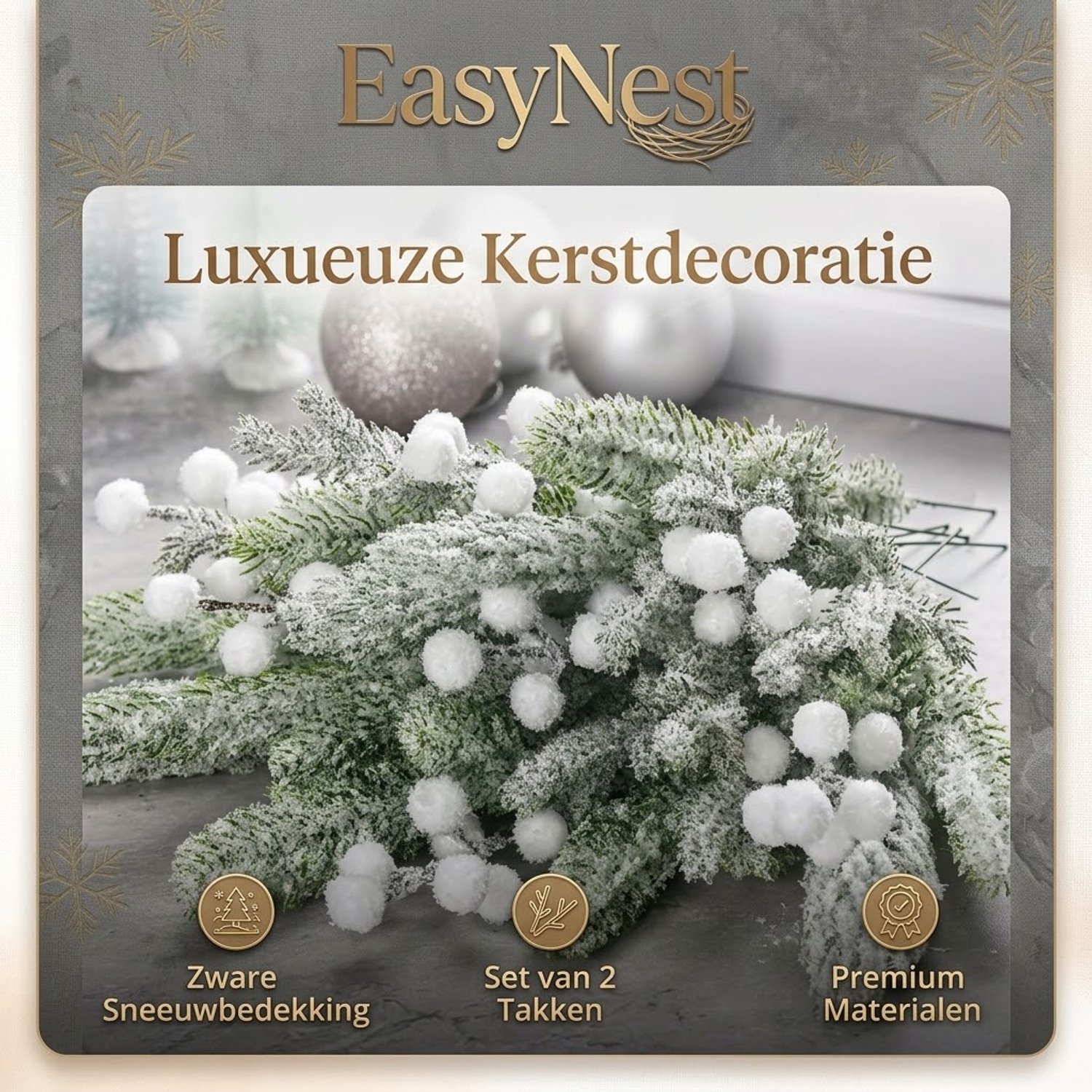 24 Stuks Kunstmatige Kerstdecoratie – Kersttakken met Kunstsneeuw en Bevroren Bessen – Kunst Dennennaalden en Kerstbloemen – Winterdecoratie voor Kerstboom, Kerstkrans, Vaas, Tafel en Winterbruiloft – foto 2