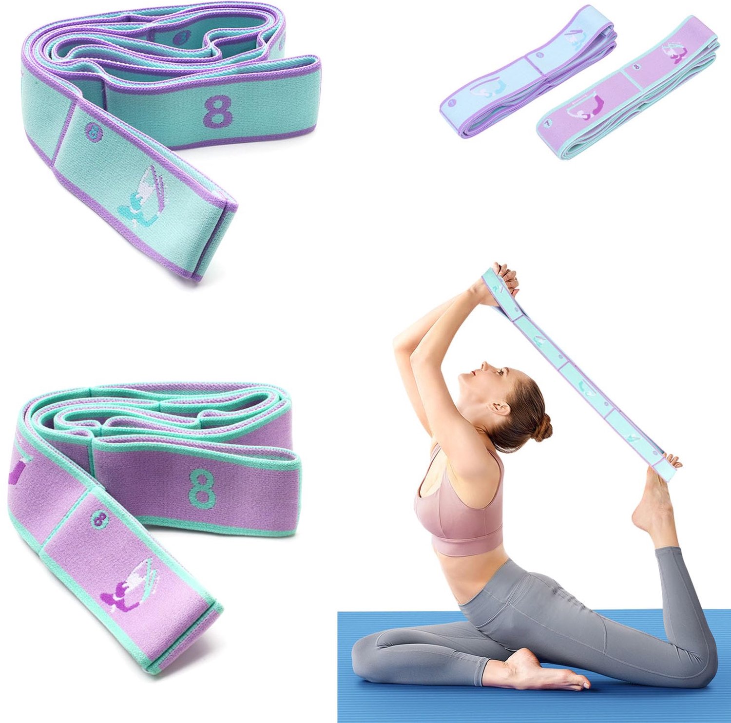 Set van 2 Yoga Riemen met 8 Lussen voor Flexibiliteit en Stretching